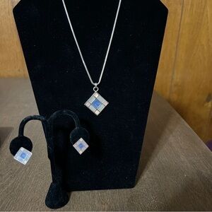 Silvertone Necklace Earring Set Multicolor mosaic vibe accents Jewelry